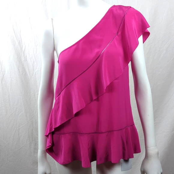 TRINA TURK LATANA ONE SHOULDER RUFFLED SILK BLOUSE - Picture 4 of 7